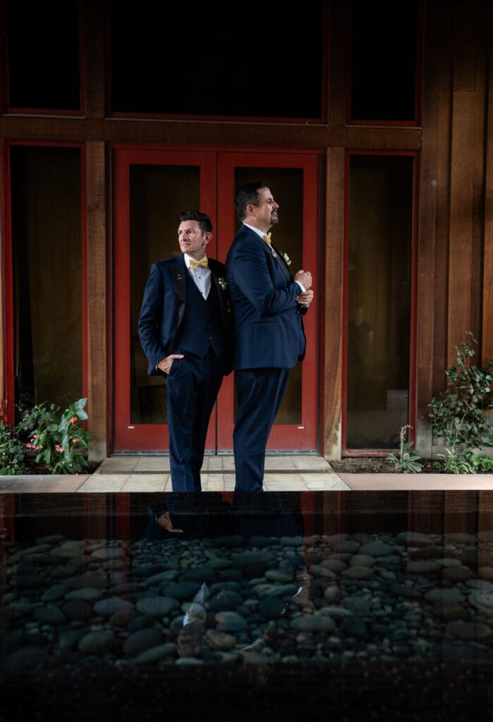 Sunset wedding photos of Erik and Tim at Oak Farm Vineyards in Lodi